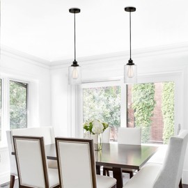 Globe Electric 60542 Annecy 1-Light Plug-in or Hardwire Pendant Light, Dark Bronze, Seeded Glass Shade, 15ft Black Fabric Cord, in-Line On/Off Switch, Bulb Not Included