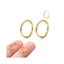 Small Gold Hoop Earrings, Lightweight 14K Gold Plated Huggie Hoop Earrings for Cartilage Helix Tragus, Hypoallergenic Earrings for Women Men, Tiny Thin Hoops Surgical Steel Endless Hoop Earrings 6mm