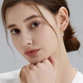 KRKC&CO Earrings Silver 925 Hanging, Women's Earrings with Pendant, Hypoallergenic Hypoallergenic Earrings Dangle Folding Hoop Earrings Huggie Hoop Earring 15 mm, Birthday Gifts for Women Girls,