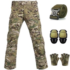 SANYETS Tactical Pants,Men's Combat Pants with Knee Pads Belt Gloves,Camouflage Pants for Men, Military Airsoft Clothes Gear, L Size