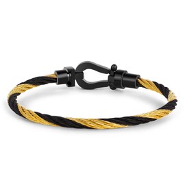 BECKWJE Cuff Bracelet for Men Stainless Steel Bangle Bracelet Twisted Cable Bracelet Gifts for Men GoldBlack