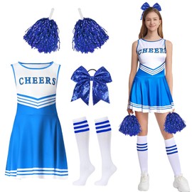 GUBOOM Cheerleader Costume Women for Adults, Cheerleader Costume Women with Cheerleader Pompoms, Hair Band, Socks, High School Cheerleader Costume for Fancy Dress, Cosplay, Carnival, Theme Party