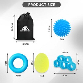 flintronic Grip Strength Trainer, Forearm Strengthener 5-Piece Kit, Hand Exercise Balls, Finger Therapy Squeeze Balls, Hand Grip Strengthener