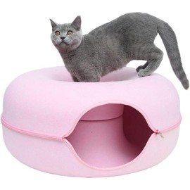 Cat Cave for Indoor Cats, Cat Donut Cat Tunnel Bed, Scratch Resistant Cat Toys for Medium Large Cats up to 30 lbs (Pink, Large)