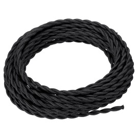 PATIKIL 30 Ft Twisted Cloth Covered Wire, Black UL Listed 18AWG 2-Conductor Vintage Cloth Covered Lamp Cord Replacement Cord for Pendant Light Bulb Industrial DIY Project, Black