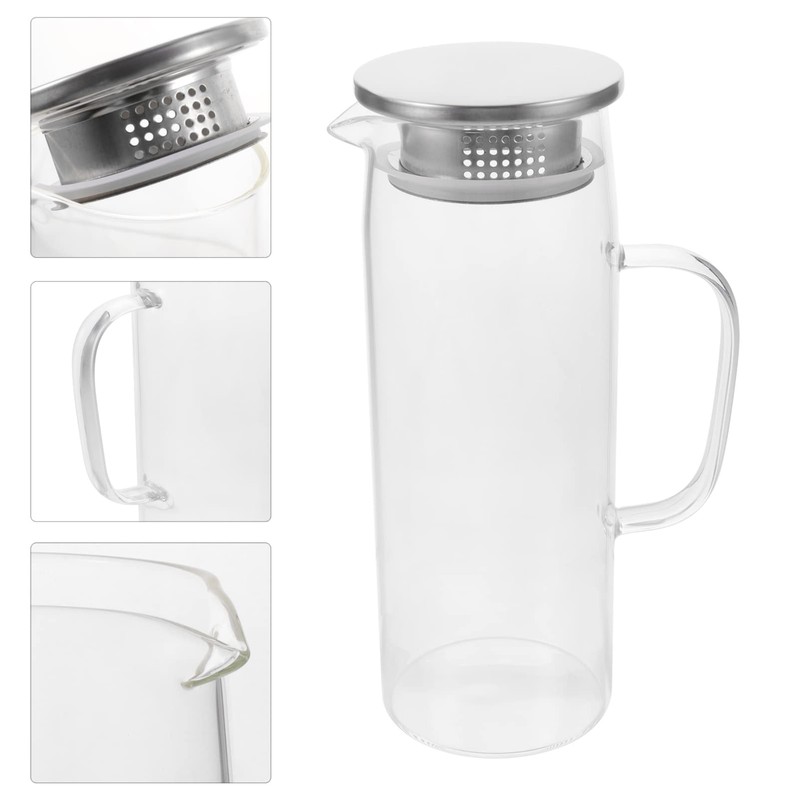 Kichvoe Water Filter Pitcher Glass Water Kettle with Lid Ergonomic