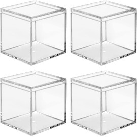 Clear Acrylic Plastic Square Cube, 4-piece Acrylic Clear Box, Long Lasting, with Lid, Acrylic Square Container is Suitable for Storing Candy, Small Accessories, Cosmetics (3.35inch)