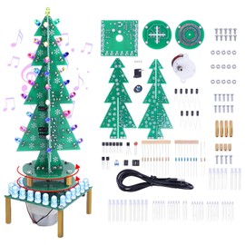 3D RGB LED Rotating Xmas Tree Soldering Kit, PEMENOL DIY Soldering Practice Kit Colorful Musical Christmas Tree Fun Electronic Project Kit for Christmas Day Gift Decoration