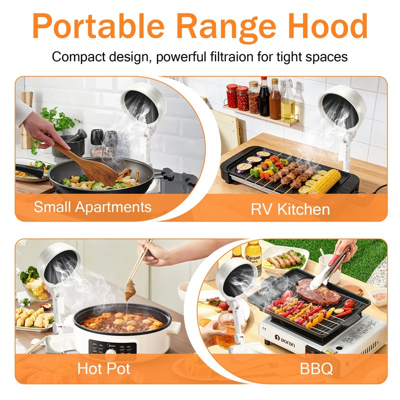 KOSGHO Portable Range Hood Exhaust Fan, 3 Speeds, Adjustable Height