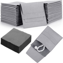 120 Pcs Microfiber Jewelry Pouch 8x8cm Jewelry Packaging Bag Luxury Gift Fixed Strap Envelope Style Packaging with Jewelry Cleaning Cloth for Earrings Necklace Packaging (Gray)