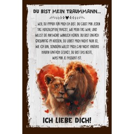 schilderkreis24 - Wooden Sign "Du Bist Mein Traummann Löwe und Löwin in Heart" Declaration of Love Gift for Couples Wall Decoration 28 x 19 cm