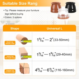 CHUNZEXI 32 Pack Chair Leg Floor Protectors for Hardwood Floors, Silicone Felt Covers Pads Caps, Protect Wood Furniture Feet Floors Noise Reduce and Scratch (Universal L, Fit 1.3"-2")