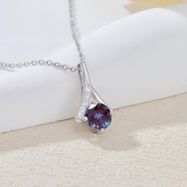 RSYHB Semi-Natural Alexandrite and Lab Diamond Pendant for Women 925 Sterling Silver 1 Carat Round Alexandrite Birthstone Pendant Necklace Jewelry Gift for Her