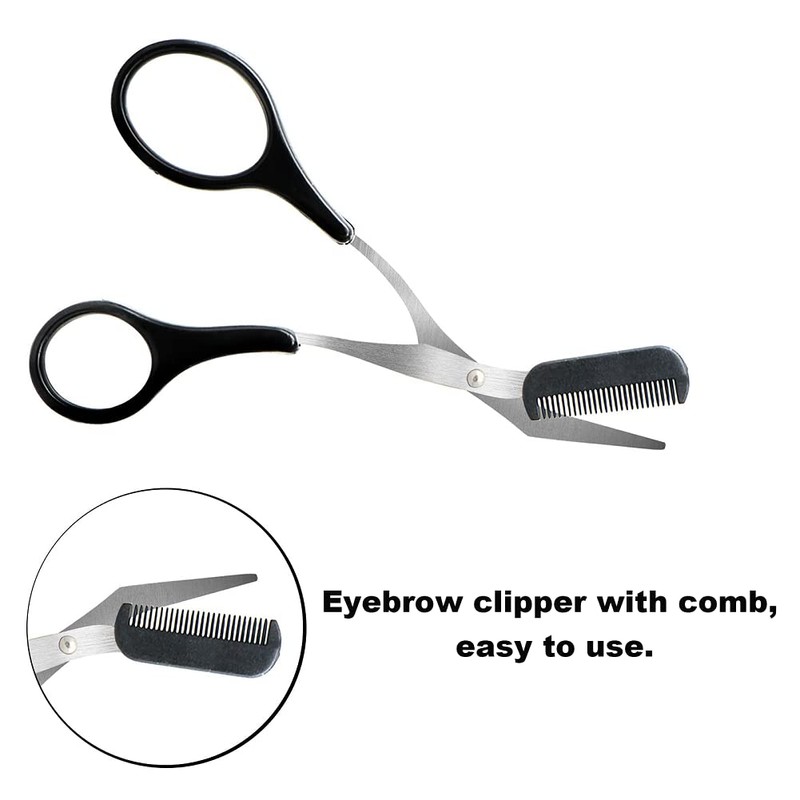 Eyebrow Scissors, Stainless Steel Eyebrow Trimmer, Professional Precision Eyebrow Trimmer Scissors with Comb, Small Eye Brow Trimming Scissors for Men Women, Black (2 Pieces)