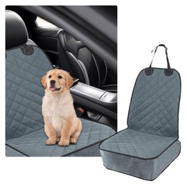 Ziciner Car Front Seat Dog Cover, 600D Waterproof Auto Seat Protector Against Fur & Dirt, Durable Anti-Scratch Non-Slip Seat Pet Cover, Universal Vehicle Accessories for Car Truck SUV (Grey)