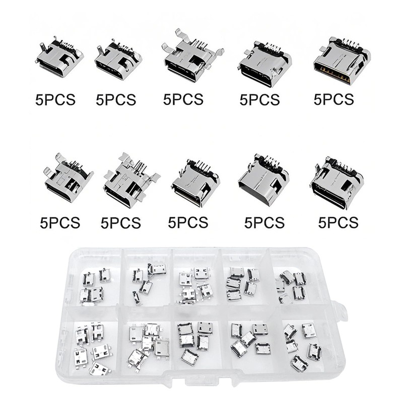 KEUGT Pack of 50 Micro USB Female Plugs, Soldering USB
