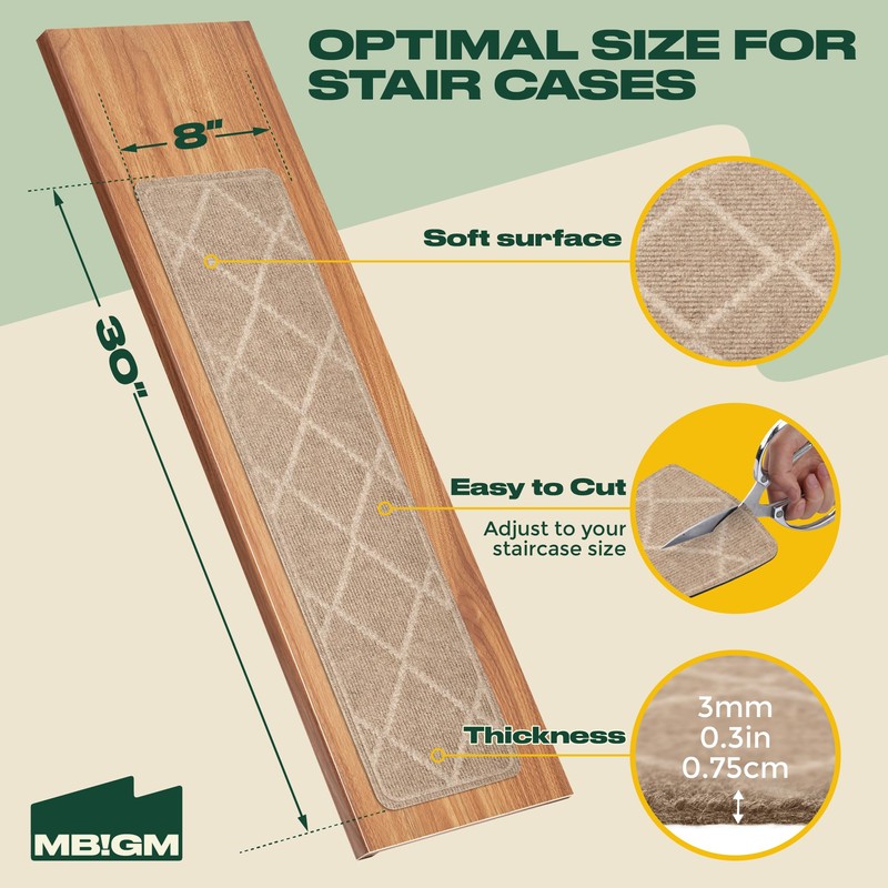 MBIGM Woven Stair Treads for Wooden Steps, 15 Pack, 8"