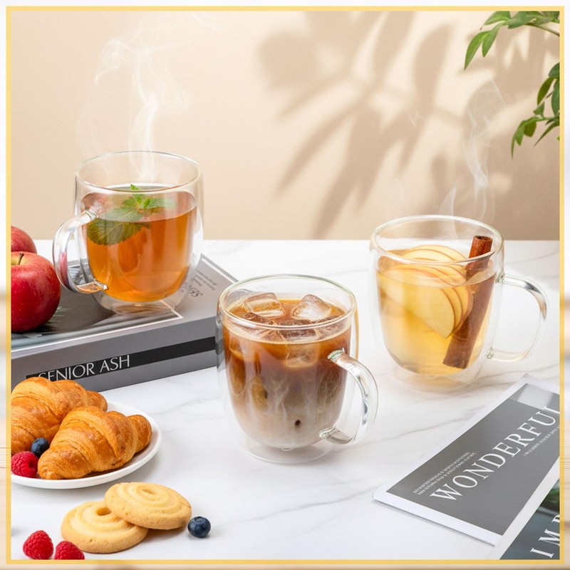 Patelai Glass Coffee Mugs Set of 6, 16 oz Clear
