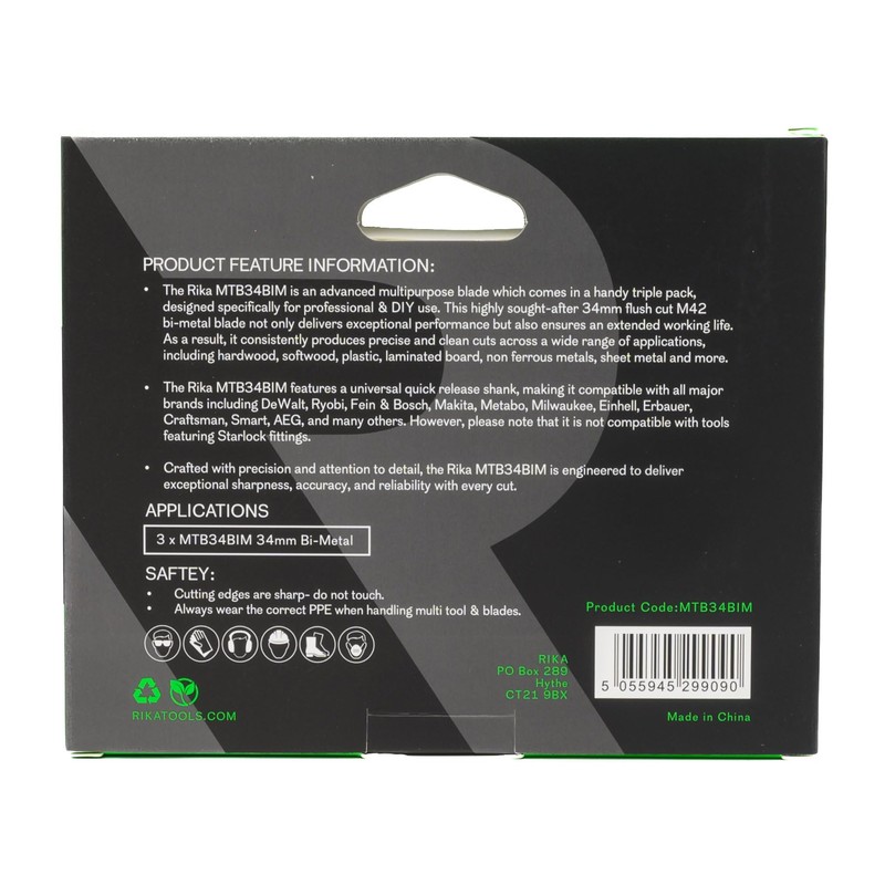 RIKA MTB34BIM 34mm Bi-Metal Multi Tool Saw Blade 3pk