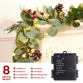 9ft Prelit Artificial Eucalyptus Christmas Garland, Multi-Color Lights/Battery Operated, Lighted Christmas Garland for Mantle Table Stairs Railing Xmas Indoor Outdoor Decoration