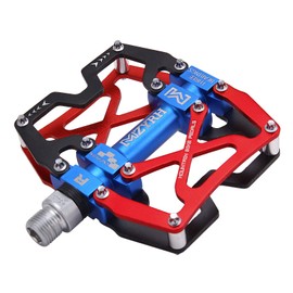 MZYRH Mountain Bike Pedals, Ultra Strong Colorful CNC Machined 9/16" Cycling Sealed 3 Bearing Pedals(Red Blue Black 3 Bearings)