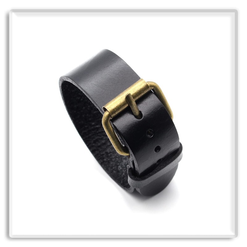 Xusamss Punk Rock Belt Buckle Wristband Adjustable Leather Cuff Bracelet(Black)