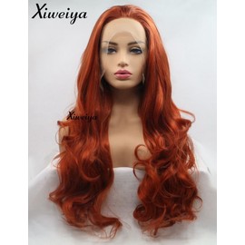 xiweiya Long Copper Red Synthetic Lace Front Wig Heat Resistant Body Wave Lace Front Wavy Wigs Free Part Natural Hair Wig for Women 24 Inch Fashion Glueless