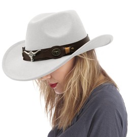 JXXAMZ33 Cowgirl Hat with Wide Belt Western Cowboy Hats for Womens (White)