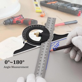 Adjustable Sliding Combination Square Ruler Horizontal Square Multi-Function Carpentry Squares Right 90 Degree Angle Rulers Protractor Level Measuring Set Woodworking Tools Inch/Metric(12"/30cm)