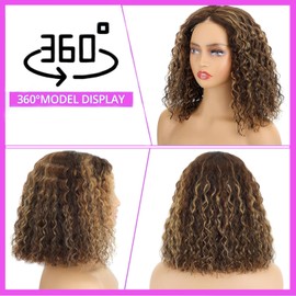 LRSICAL Highlight Blonde Wear and Go Glueless Water Wave Bob Wig Human Hair Pre Plucked 180% Density 4/27 Water Wave No Glue,Pre cut Transparent Lace Front Natural Hairline 12 Inch