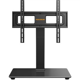 Perlegear Universal Swivel TV Stand Base for 32–70 inch TVs, Height Adjustable Table Top TV Stand Mount with Tilt, Tempered Glass Base, Holds up to 88 lbs, Max VESA 400x400mm, PGTVS26