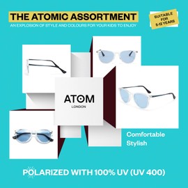 ATOM Polarized 100% UV Protection Kids Sunglasses - Aged between 5-12 Years Children Sunglasses for Boys and Girls (Blue Lens, Transparent, Blue/Blk)