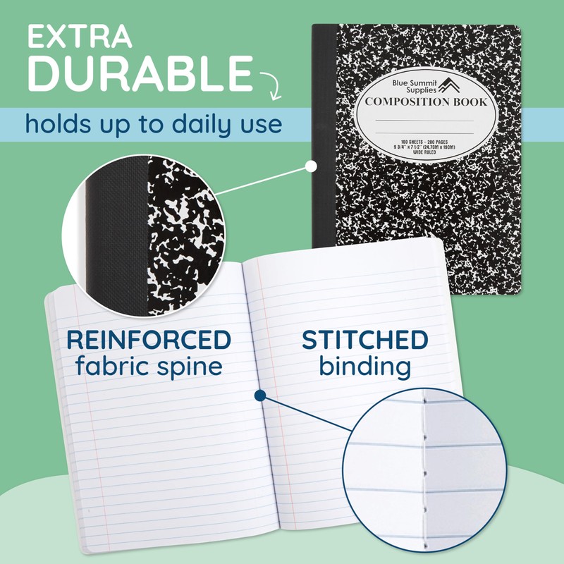 Blue Summit Black Composition Notebook, Black and White Composition Notebook