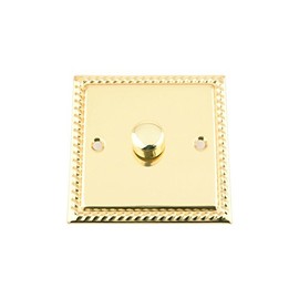Light Dimmer Switch 1 Gang - Push On/Off 1000W - Polished Brass - Georgian - 1 Gang 2 Way 10 Amp