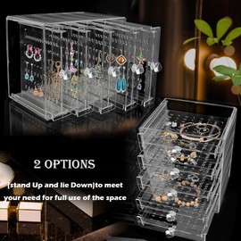 Discoball Acrylic Earrings Organiser, Acrylic 5 Panels Earrings Holder Dustproof Jewellery Organiser Display Earring Display Stand