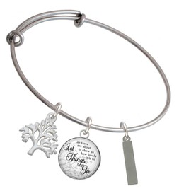 Delight Jewelry Stainless Steel Rectangular Blank Tag - Silvertone Let Things Go Tree Charm Bangle Bracelet