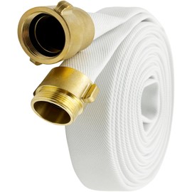 Fire Hose, White, 2 inches x 50' Lay Flat Heavy Duty Backwash/Discharge Hose, NPSH/NPT Brass Connectors (2” NPSH/NPT-50FT)