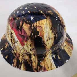 Pyramex full brim hard hat custom hydro dipped IN BATTLE WORN TATTERED AND TORN USA FLAG - 4pt suspension