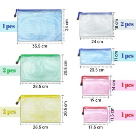 Pack of 10 Zip Bags, Document Bag, Zip Mesh Document Bags, Transparent Waterproof File Bag, Plastic Zip Bag for Documents, Cosmetics, Homework