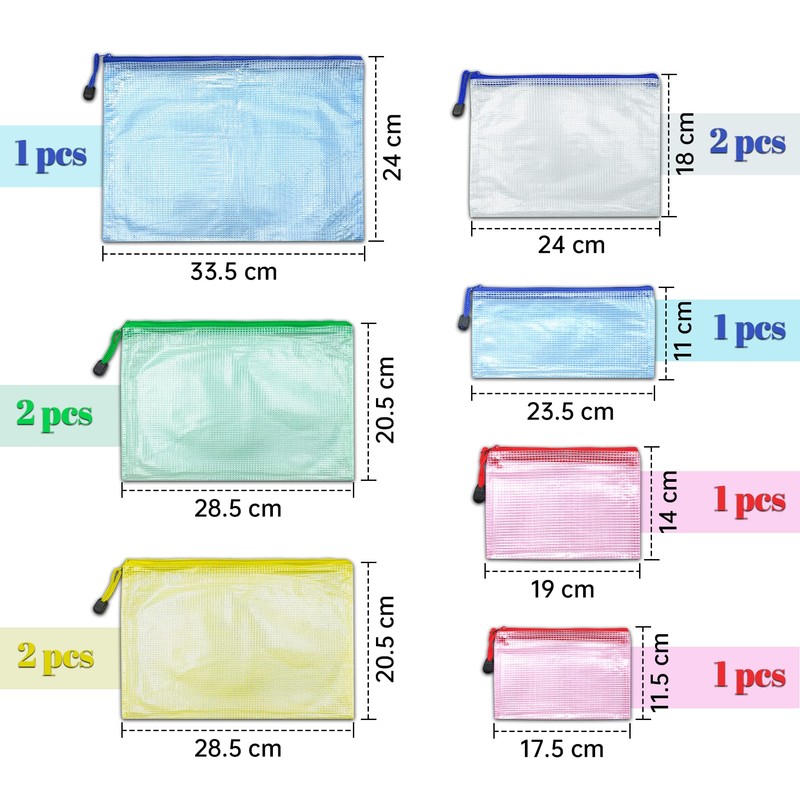 Pack of 10 Zip Bags, Document Bag, Zip Mesh Document