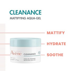 AVENE, Cleanance Aqua-Gel Matificante, Gel-Crema Facial para Piel Mixta a Grasa, Cierra Poros y Controla Brillo, 50 ml                                
