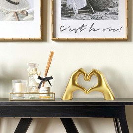 FUWA9PAN Gold Decor for Living Room Bedroom Bookshelf, Heart Hands Sculpture Decoration, Personalized from Daughter Son Wife (No Bracelets)