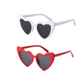 Laurinny Red Heart Sunglasses for Women Vintage Cute Cat Eye White Heart Shaped Sun Glasses for Bride Wedding Party Travel Driving