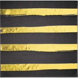 Creative Converting Black and Gold Foil Striped Napkins, 16 Count