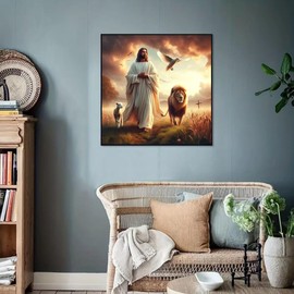 SEAWATCHER Jesus Diamond Painting Kits for Adults. Easter Religion Christ Diamond Art Full Drill Round Gem Art Lion 5D Diamond Dots Suitable Home Wall Decor 16x16inch(Brown Easter Religion Christ)