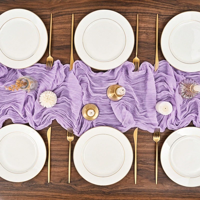 Cheesecloth Table Runner Purple, Boho Gauze Table Decor for Wedding