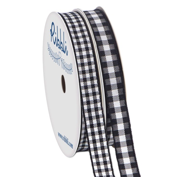Ribbli 2 Rolls Black and White Gingham Ribbon,Total 20 Yards,3/8