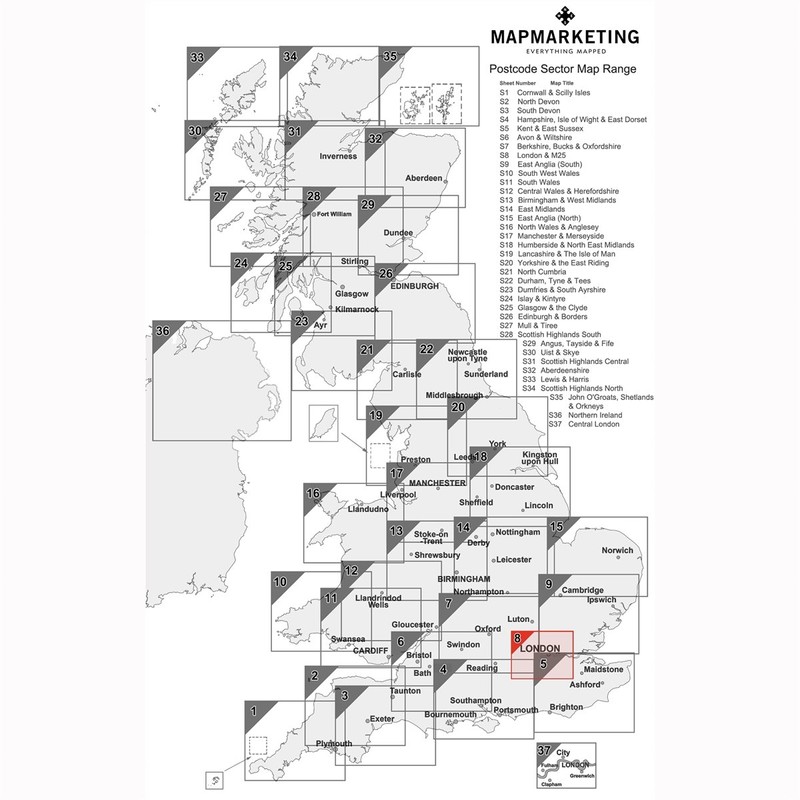 Greater London - Postcode Sector Map 8 - Wall Map