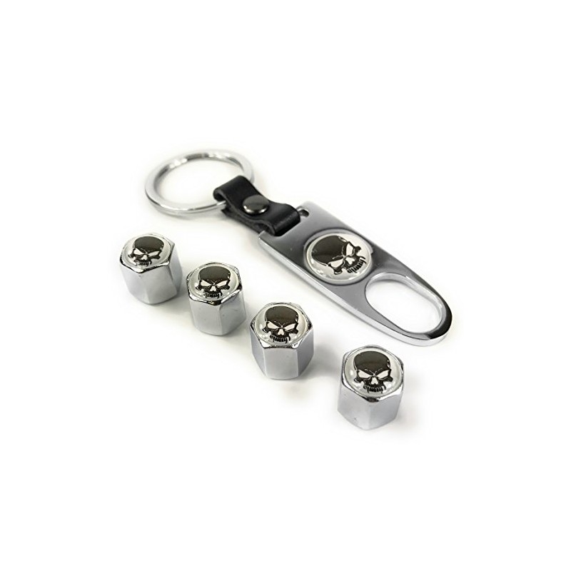 Garage-SixtySix Valve Caps Set Skull w Chrome with Keyring