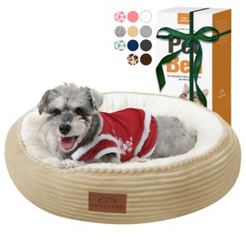 Zerbuger Cat Bed, 20In Dog Beds for Small Dogs, Calming Cat & Dog Beds for Indoor Pets, Pet Beds Comfortable Donut Round Ultra Soft (Camel, 23" L x 23" W x 6.5" Th)